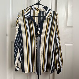 Chenault Navy, White, and Yellow Striped Blouse